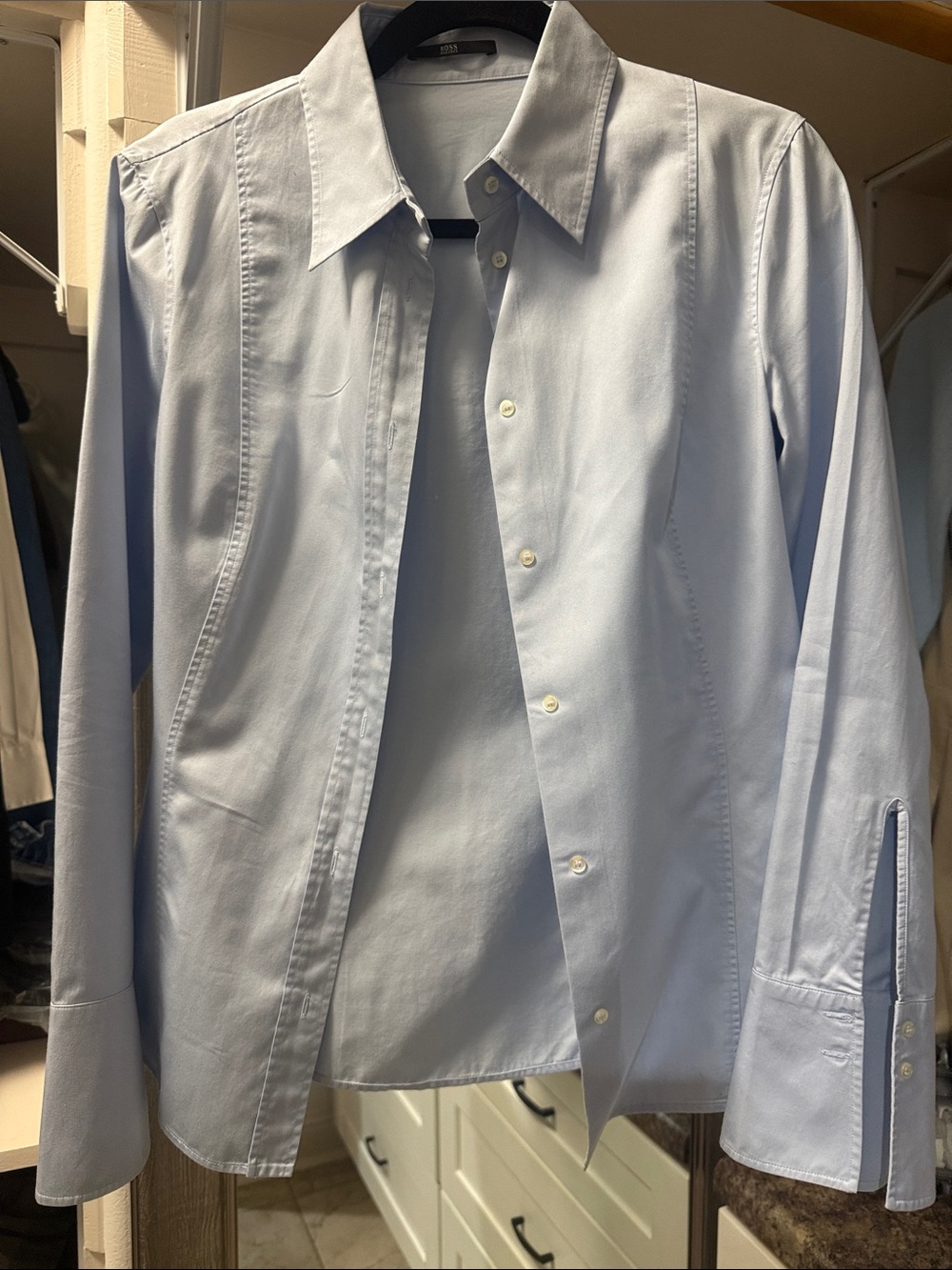 Hugo Boss Women’s Light Blue Dress Shirt - Classic Button-Down French Cuffs